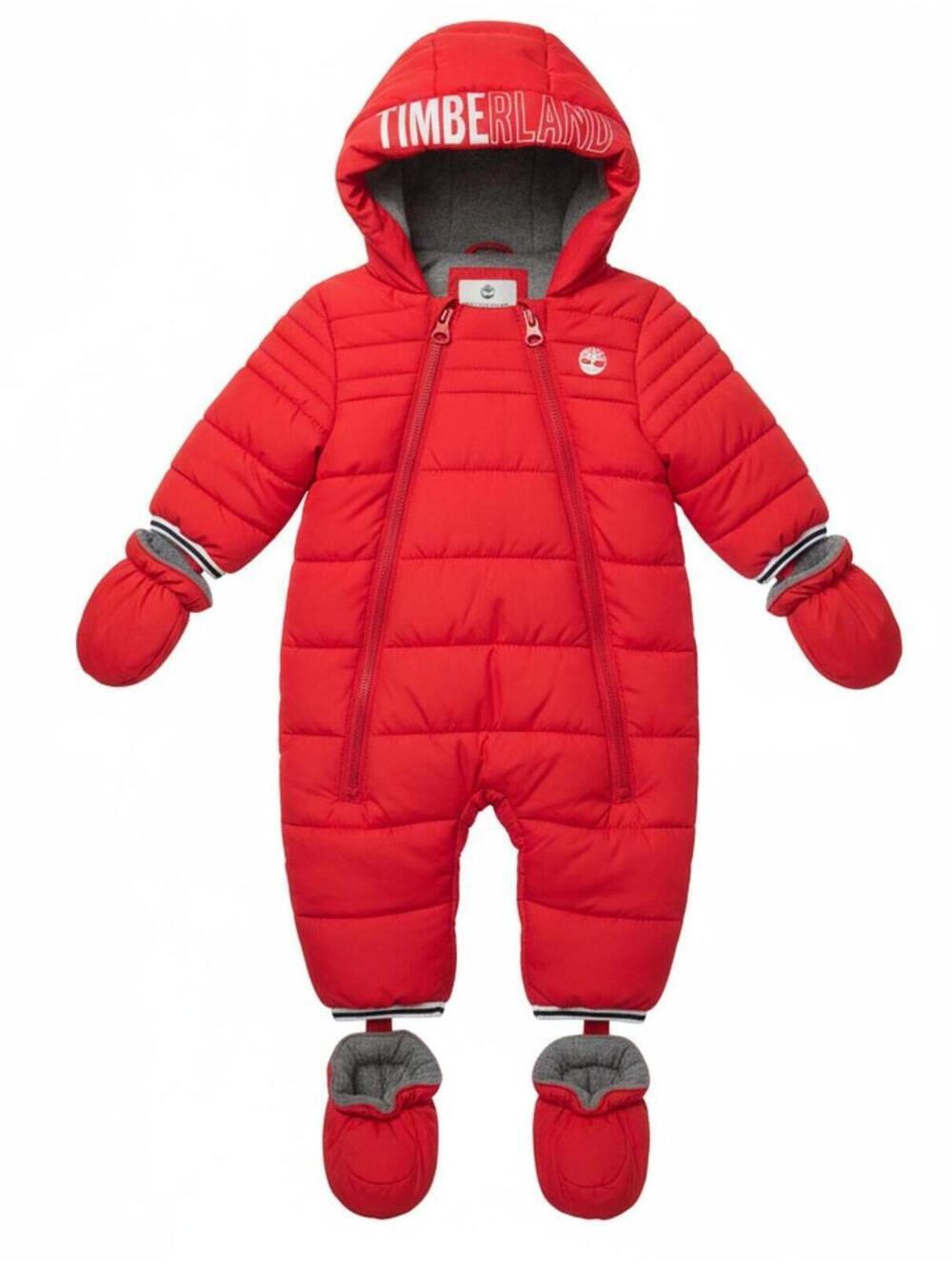 Timberland Baby Snowsuit Red Puffer Bunting Hooded One Piece Mittens 3M